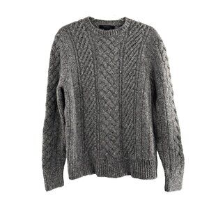 Vtg Express Gray Cable Knit Wool Blend Sweater L Crewneck Warm Coastal Y2K Retro